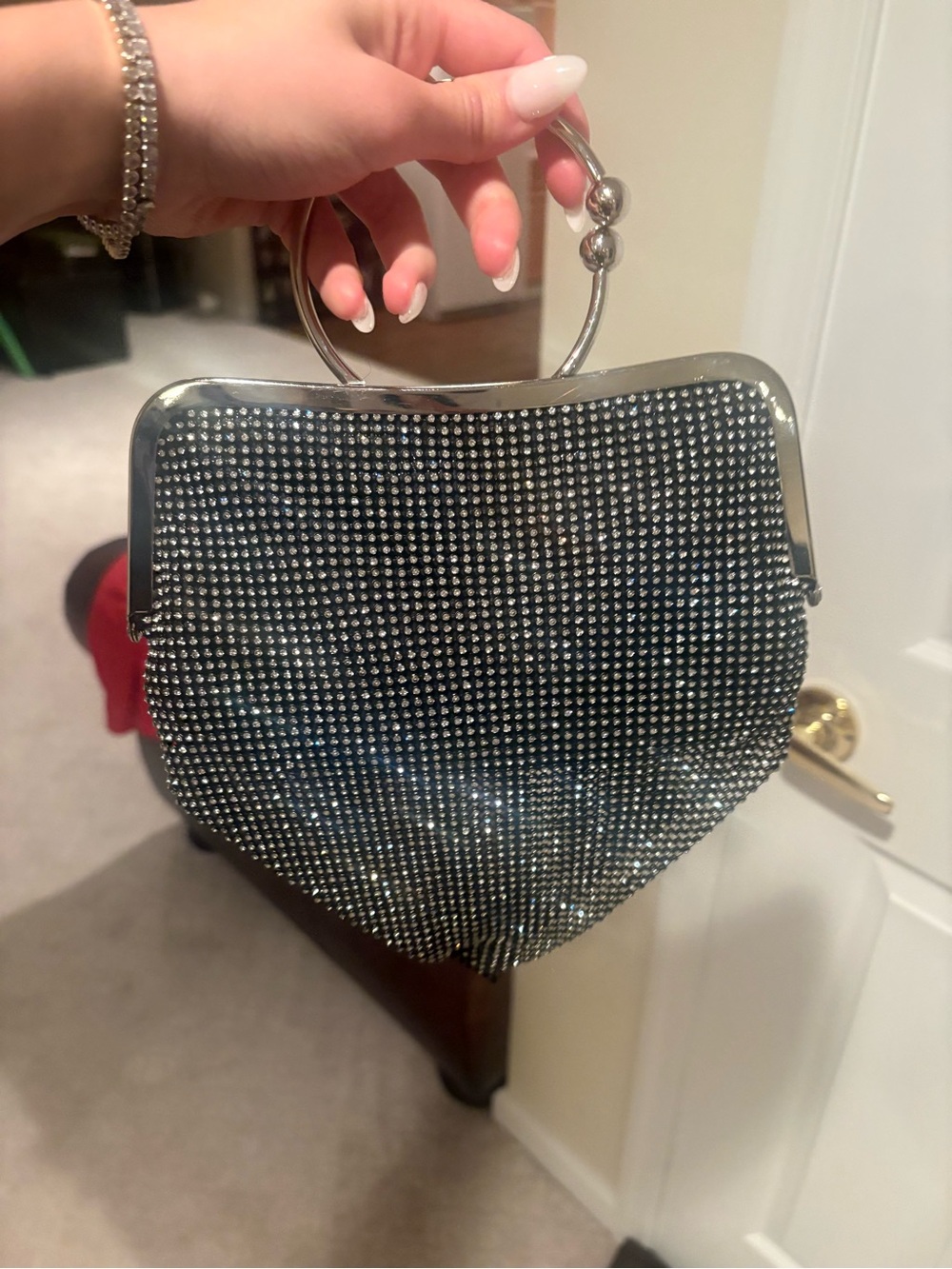 Crystal Mesh Evening Bag with Silver Frame